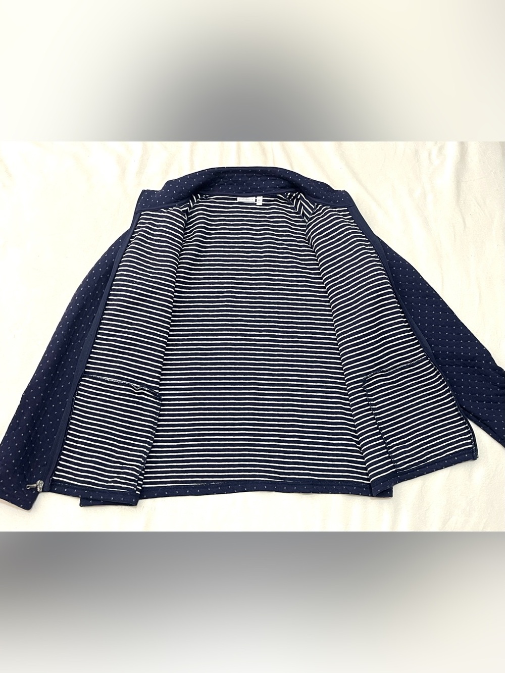 Croft & Barrow Navy Blue Quilted Dot Pattern Zip-Up Adjustable Sleeve Jacket - Picture 9 of 16